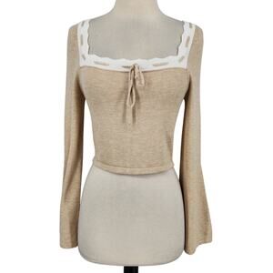 Dee Elly Ribbed Knit Square Neck Sweater Top Bell Sleeve Size Medium